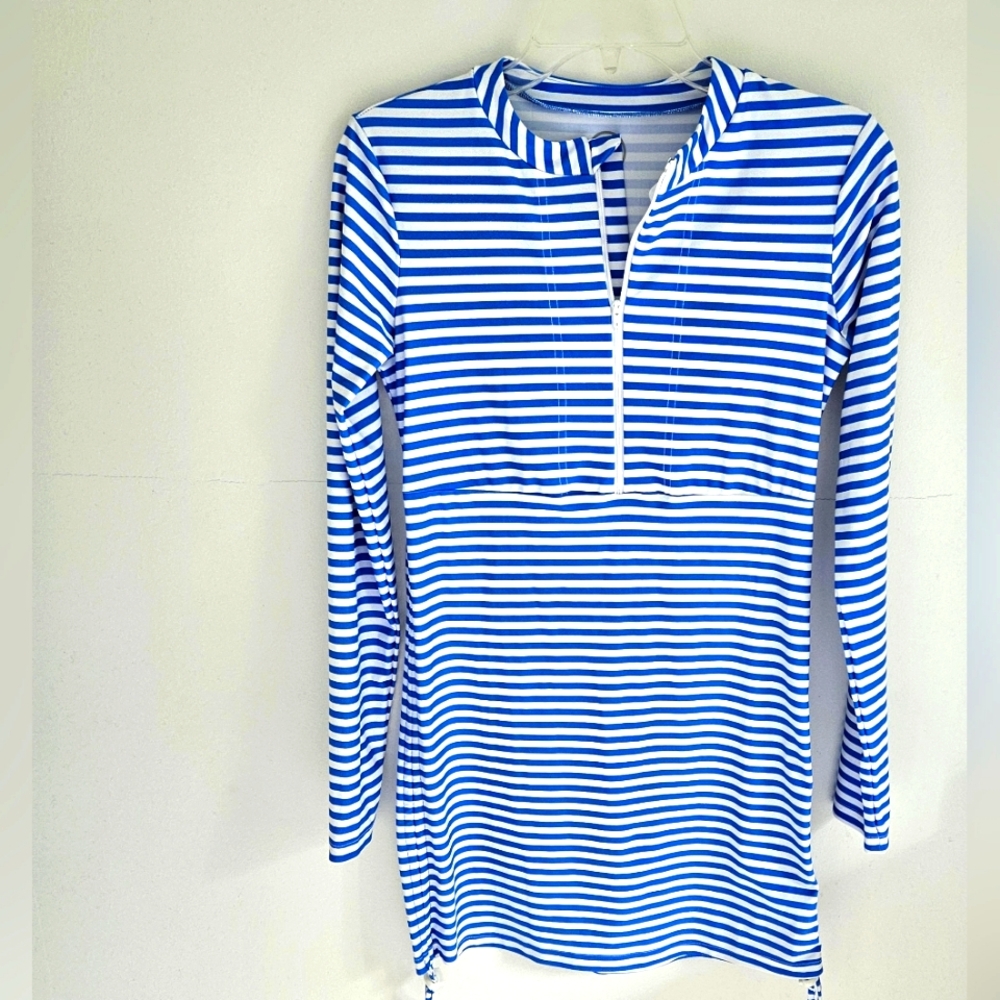 Mott50 striped swimsuit cover-up ruched